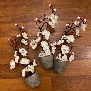 Amazon Artificial Plum Blossom Bonsai in Gray Pot - Set of 3
